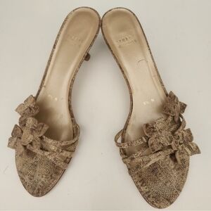 Stuart Weitzman Gold Butterfly Design Kitten Heels